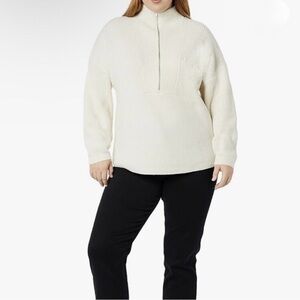 Daily Ritual Women's Cream Ribbed Half Zip Sweater, size XL